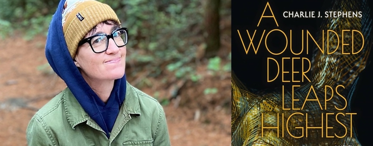 Split image of the author in the woods and the cover of his book