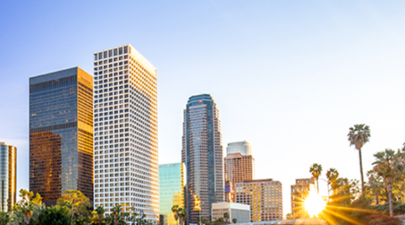 L.A. skyline at sunset