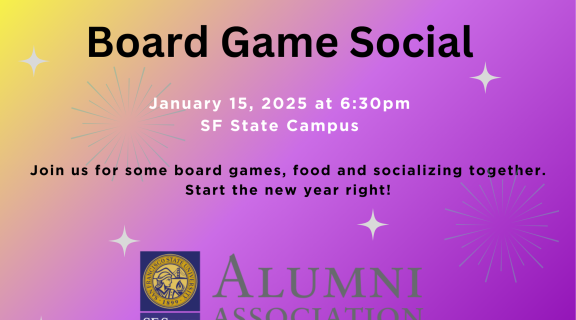 SFSU Alumni Book Club Board Game Social January 15 at 6:30pm SF State campus